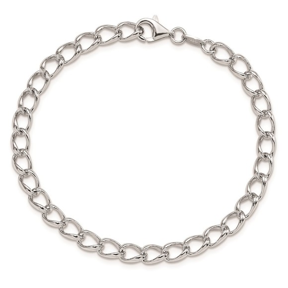 925 Silver 5.3mm Half Round Wire Curb Link Chain Charm Bracelet Starter, 8" - Picture 4 of 4